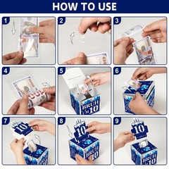 1 Set Happy 10th Birthday Blue Silver PullOut Money Cash Gift Box Party