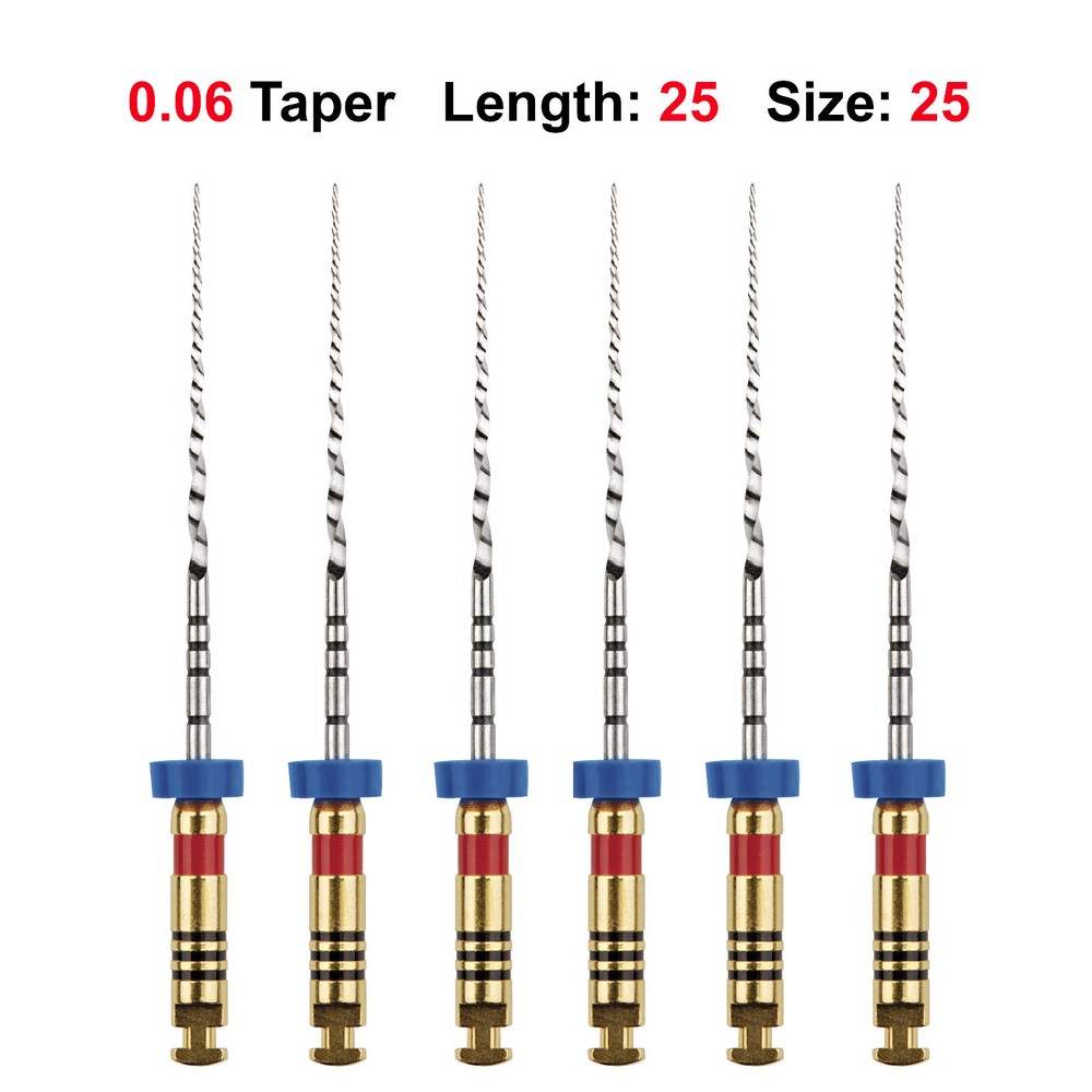 Rotary Files Root Canal File .06 25mm #25 “Red” 6/Pk Nickel Titanium NiTi