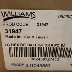 Williams 3/8″ Drive Hex Ball Tip Bit Socket Set 8pc Clip Rail 1/8 – 3/8″ SAE