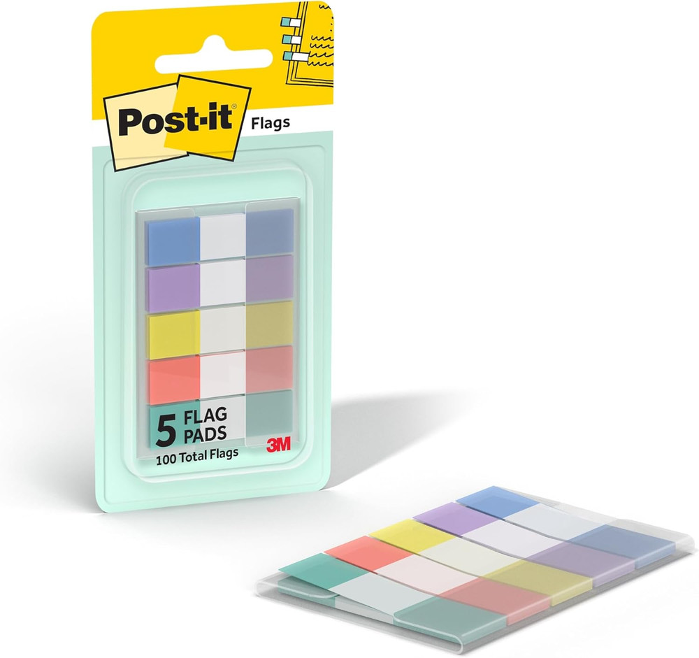Post-It Flags, 0.47 In. X 1.7 In., One Dispenser with 100 -Count Assorted