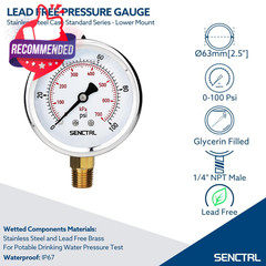 100 PSI Liquid Filled Pressure Gauge Glycerin Low Pressure Meter 0-100 Psi –
