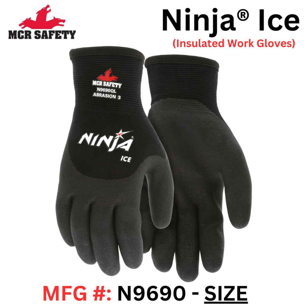 MCR Safety Ninja Ice N9690 Insulated Work Gloves for cold weather, S-2XL – Black