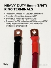 4 AWG Pure Copper Battery Cables, 5/16″ (8mm) Lugs for RV Marine Solar Trailer ￼