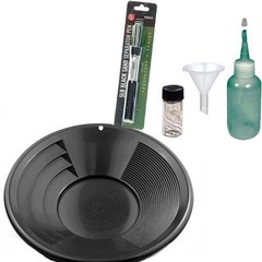 Sluice Monkey 12″ Black Gold Pan Panning Kit with Funnel, 4oz Sniffer Bottle &