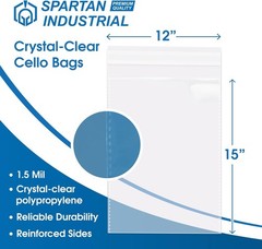 12″ X 15″ Self-Sealing Cellophane Bags 100 Count Clear Poly Packaging for Clo…