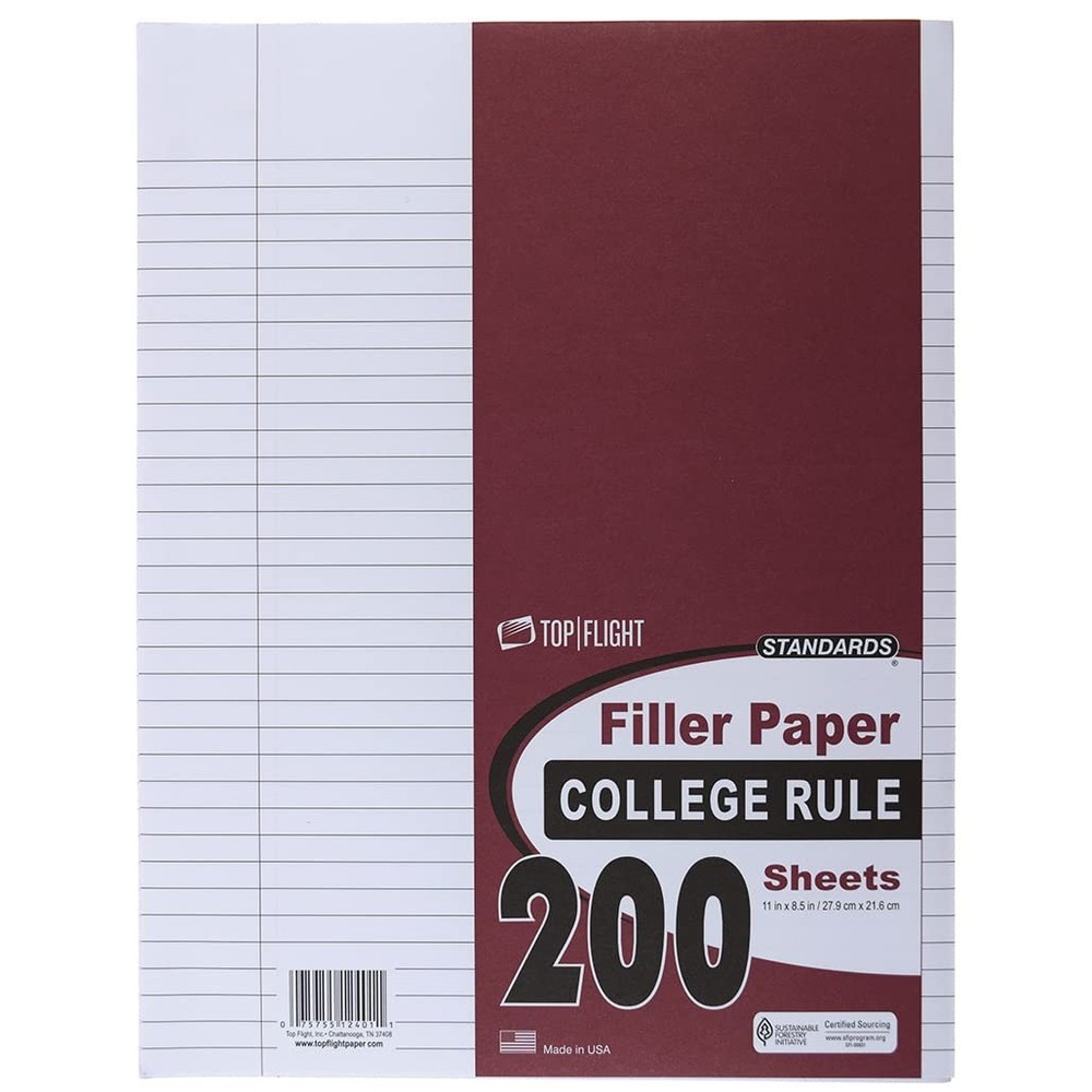 Filler Paper, 11 x 8.5 Inches, College Rule, 200 Sheets (12401), White