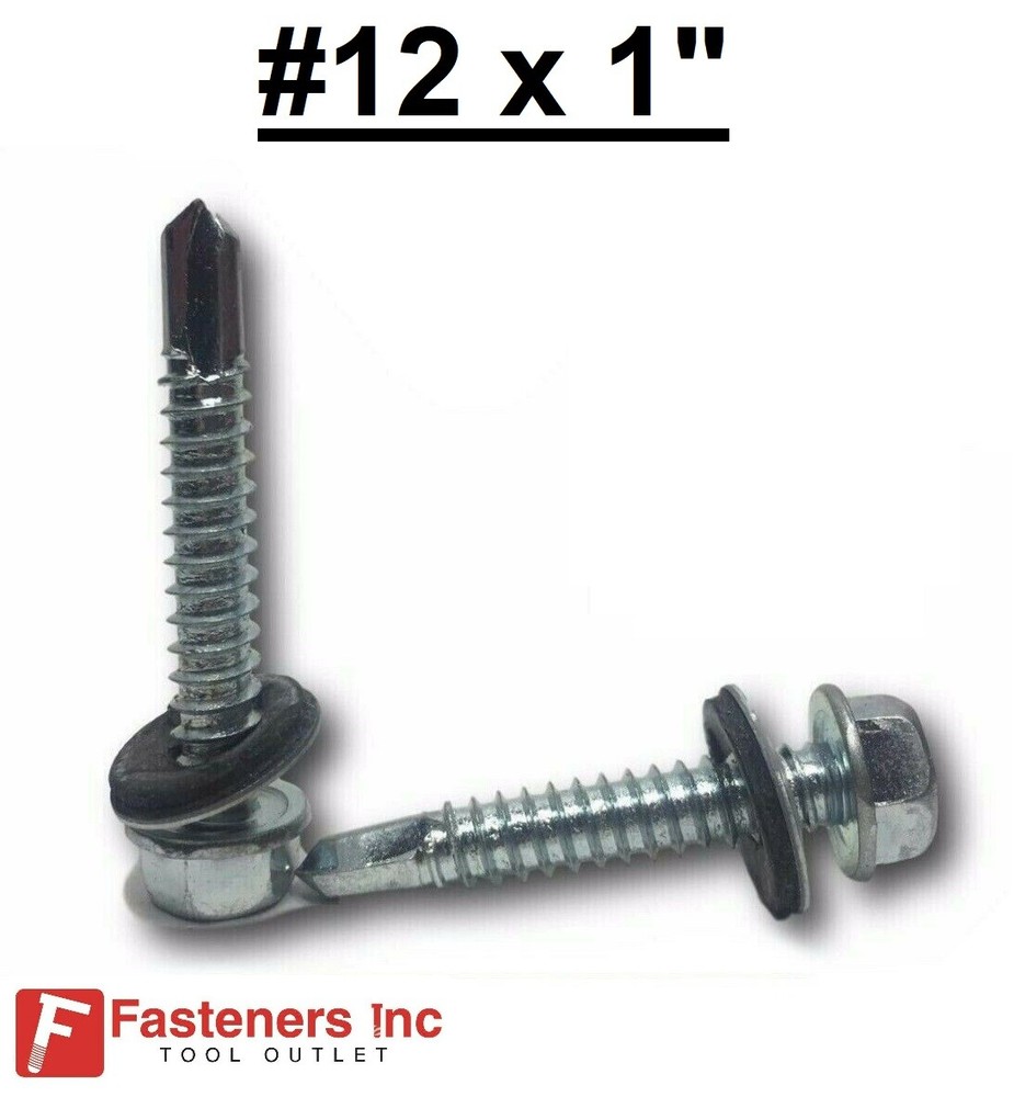 #12-14 x 1″ Hex Rubber Washer Self Drilling Screws Roofing Siding 5/16″ Drive