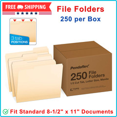 File Folders, Letter Size, 1/3 Cut, Manila, 250 per Box (752250), 3 Tab Position