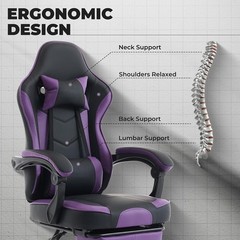 Purple Ergonomic Gaming Chair, Computer Chair with Footrest and Lumbar Support a