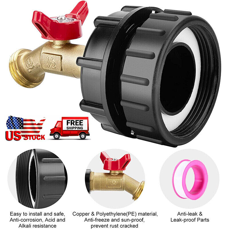 275-330 Gallon IBC Tote Tank Adapter 2.44″ Fine Thread 1/2″ Male NPT ×3/4″ GHT