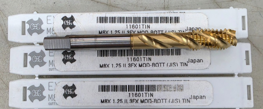 OSG M8x 1.25 II 3FX MOD-BOTT (JIS) TIN (11601TIN) Spiral Flute Bit