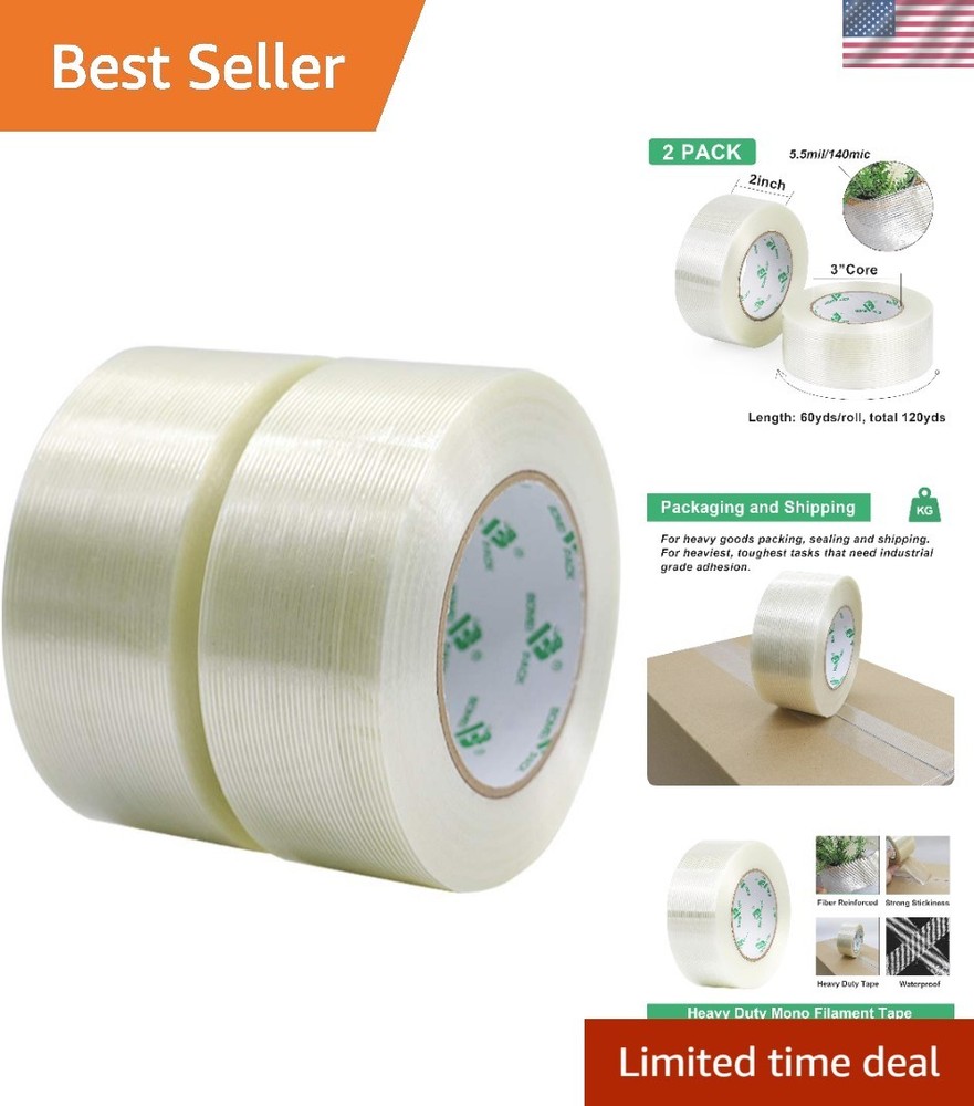 Reliable Waterproof Filament Strapping Tape, 2 Inch x 60 Yards – 5.5 Mil Thick