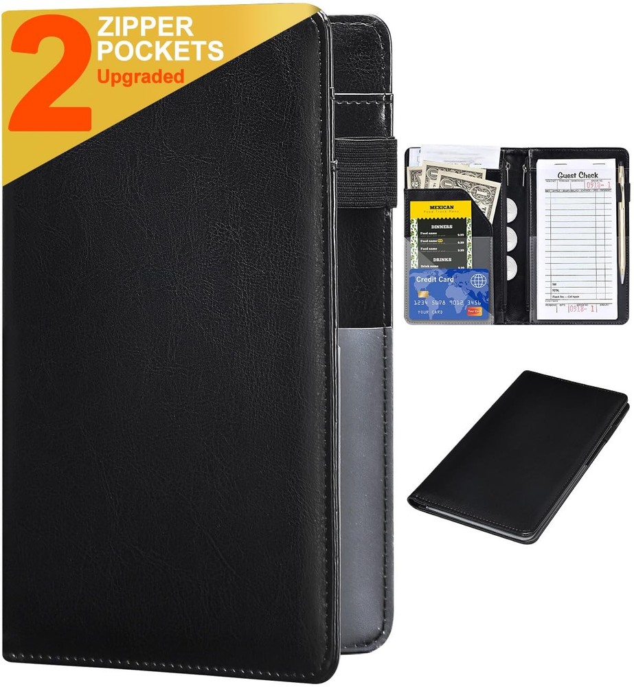 Server Books for Waitress – Leather Waiter Book Server Wallet with Zipper, Cute