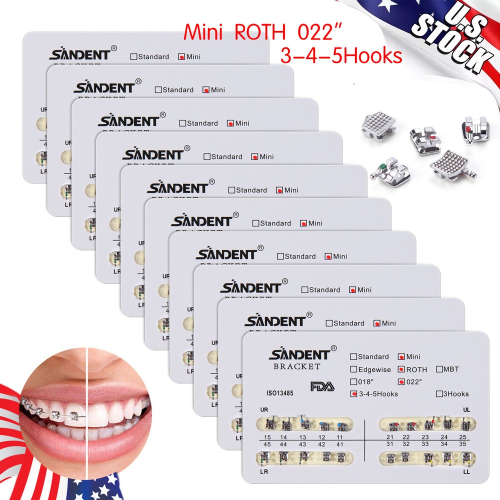 10 Packs Dental Orthodontic Braces Brackets Mini Roth 022″Slot 345 Hooks 200pcs