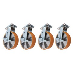 4 Pcs Industrial Casters 8″ Caster Wheel With Brake 6000lbs Orange Aluminum Core