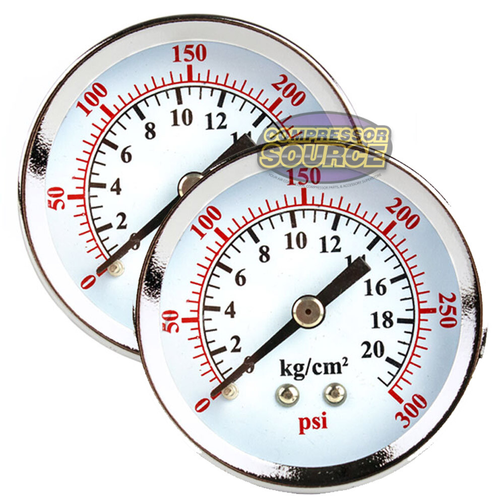 2 Air Compressor Pressure Hydraulic Gauges 2″ Face Back Mount 1/4″ NPT 0-300 PSI