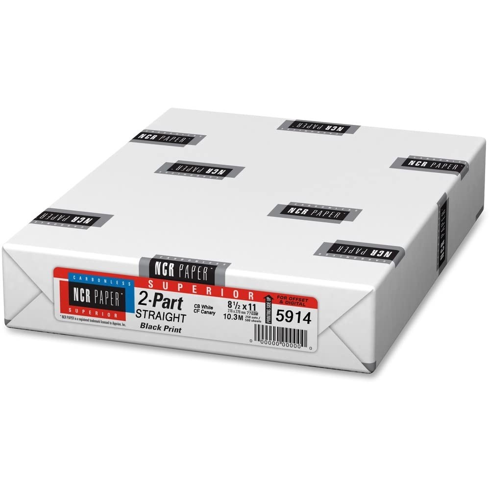 Ncr Paper 2-Part, White-Canary Reverse Superior Carbonless Sheets. 10 Reams.