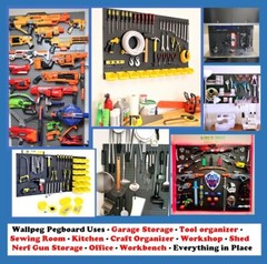 WallPeg 4 Black Plastic Peg Board Panels-96” Wide Garage Tool Pegboard Organizer