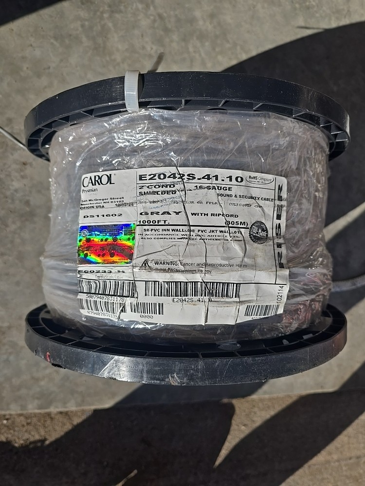 50ft 16/2 Shielded Wire Carol CMR 16 AWG 2C Comunication Cable Gray