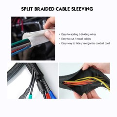 Black Self Wrap Braided Split Wire Loom Cable Sleeve Harness Management Lot