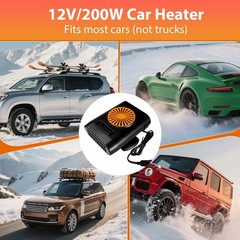 Car Heater 12V 200W 2 in1 Heater and Cooling Fan Defroster Orange&Black