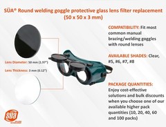 Welding/Brazing goggles round lens replacement – All shades and Pack Quantities
