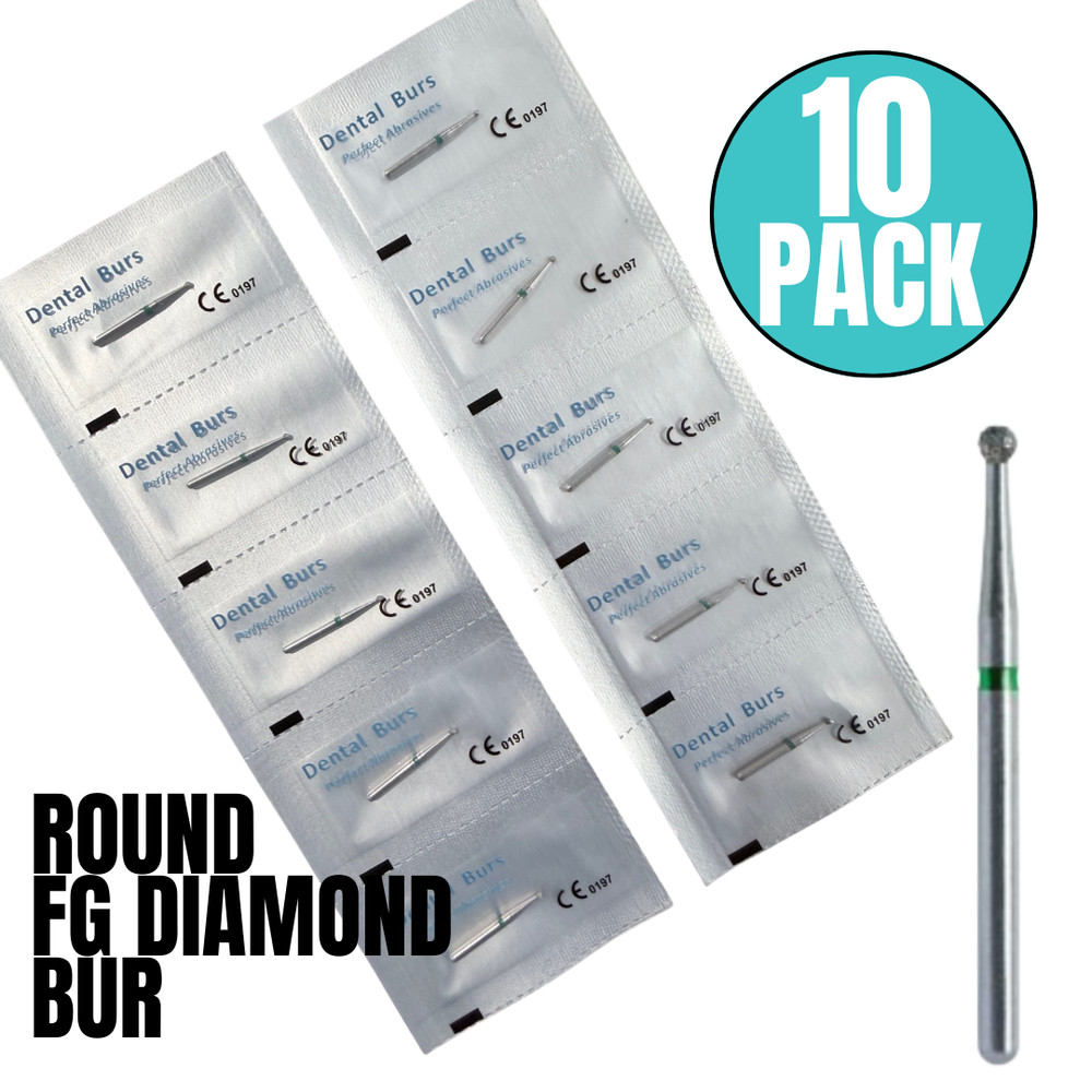 10 PACK: Dental Diamond Round Burs, FG (friction grip), Multi-Use, High Quality
