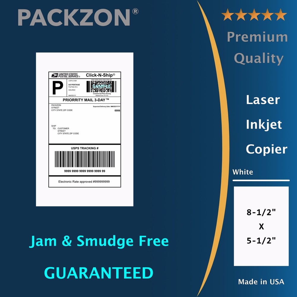 Shipping Labels 400 8.5×5.5 Straight corner Self Adhesive 2 Per Sheet PACKZON®