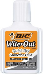 BIC Wite-Out Quick Dry Correction Fluid, 20 mL, 3 Count (Pack of 1), White