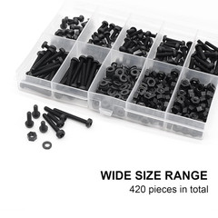 M3 Black Nylon Plastic Pan round Head Screws, Nut Bolts, Gasket Assortment Kit(M