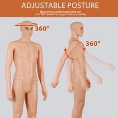 72″H Male Mannequin Full Body PP Realistic Display Head Turns Dress Form w/Base