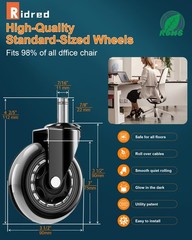 Office Chair Wheels – Replacement Rubber Wheels – Universal Fit 3 Inch Casters
