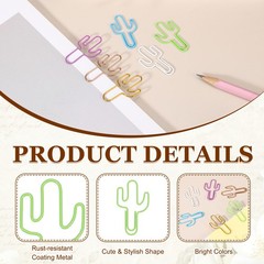 60Pcs Paper Clip, Cactus Shape Paper Clip Small Cute Bookmarks, Green