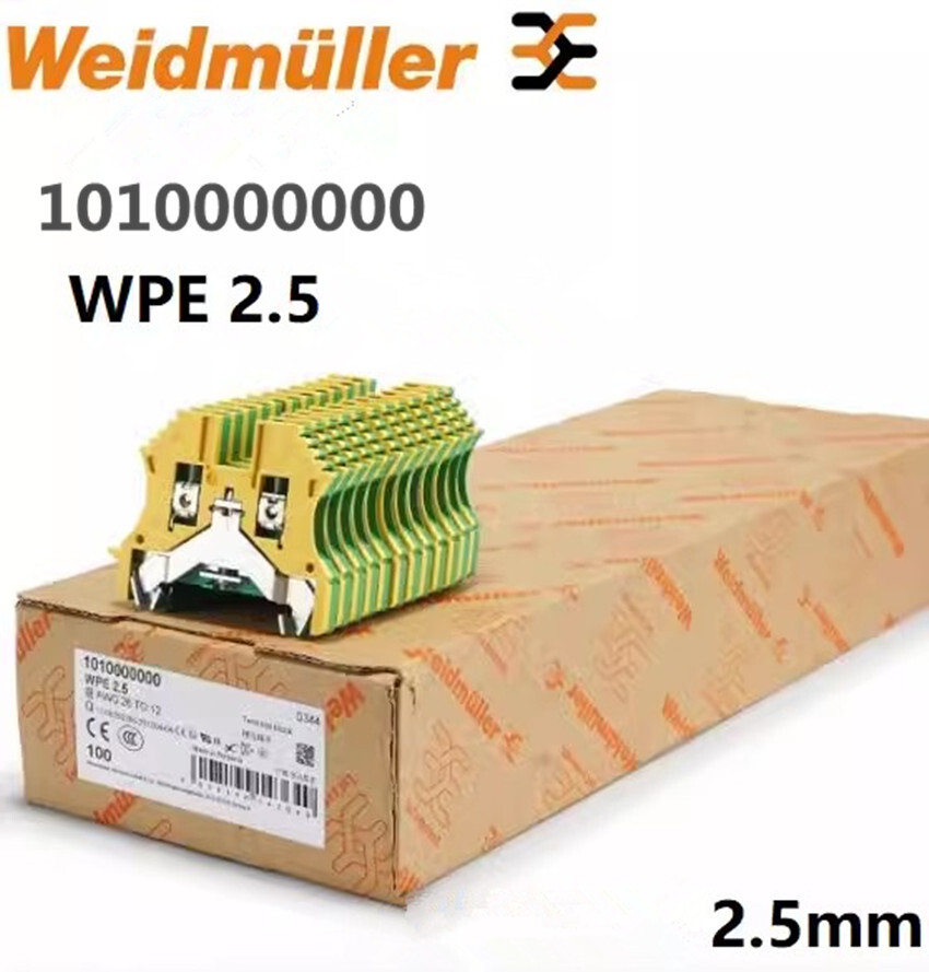 100pcs Weidmuller 1010000000 WPE 2.5 Yellow-green Grounding Terminal Block