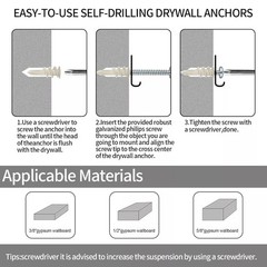 104 Pcs Wall Sheetrock Anchors And Screws Drywall Drilling Hanging And Mounting