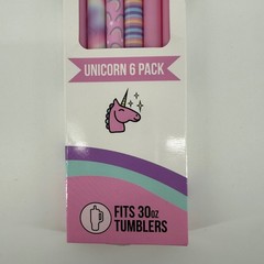 Char Charms Unicorn Tumbler Straws 6 Pack Reusable BPA Free Fits 30oz Tumblers