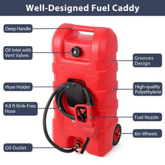 15 Gallon Fuel Caddy Portable Gas Storage Tank Container with Hand Pump W/Wheel