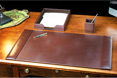 Brown Bonded Leather Luxury 3 Piece Desk Set – Blotter Pad & Desk Organization E