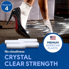 Shrink Wrap Pallet Wrap 18″ x 1500FT 80 Gauge Hand Stretch Plastic Film (4 Roll)
