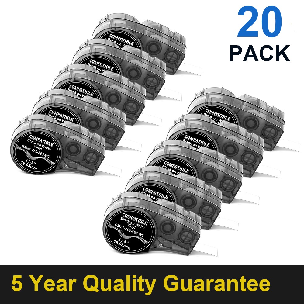 20PK M21-750-595-WT Compatible For BMP21 White Label Tape Vinyl 3/4″ x 21′