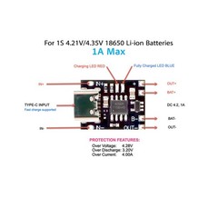 Type-C USB Ternary 5V 1A 3.7V 4.2V 18650 Li-on Charger & Protection 3.7V 4.2V