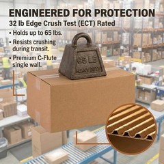 Durable 12″L x 8″W x 6″H Corrugated Boxes – 65 lbs Support, Eco-Friendly 25-Pack