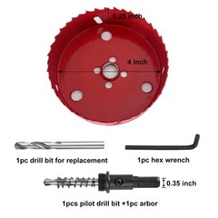 4 Inch Hole Saw with Arbor HSS Mandrels M42 Bi-Metal Red