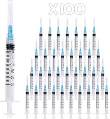 100 Pack 3ml Syringes 23g, 1.0 Inch Luer Lock Syringe Individually Packag