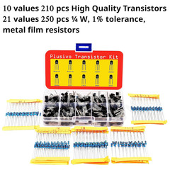 210Pc Transistor Assortment Kit PNP NPN BJT With 250Pc 1/4W Resistors Set