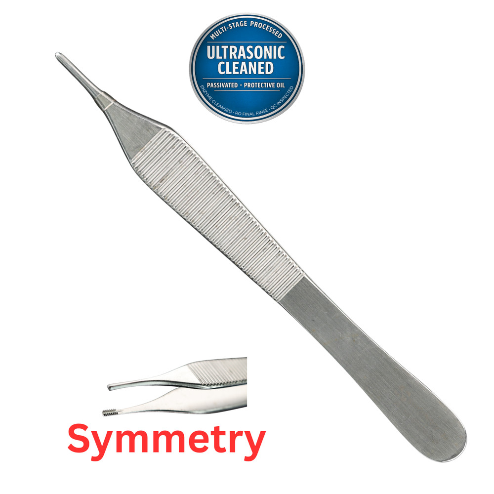 Symmetry 30-1186 Adson Tissue Forceps, 1×2 Teeth, 1mm Wide Jaw, STR, 4.75″