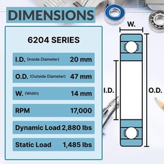 PGN 10 Pack 6204-2RS Bearing – Lubricated Chrome Steel Sealed Ball Bearing – …