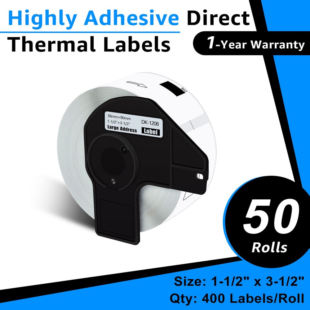 50Roll 1-1/2″x3-1/2″ Large White Paper Address Labels For Brother QL-800 DK-1208