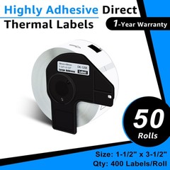 50Roll 1-1/2″x3-1/2″ Large White Paper Address Labels For Brother QL-800 DK-1208