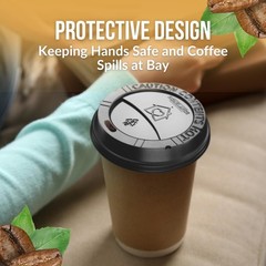Pack Of 100, Black Disposable Coffee Cup Lids, Lids 10 oz Large,